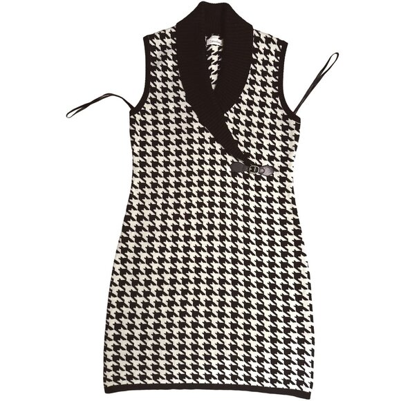 Calvin Klein Womens Houndstooth Sleeveless Sweater Dress Size L Black & White - Picture 9 of 11